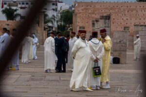 Men in traditional Moroccan attire, Mausoleum of Mohammed V, Rabat Morocco.
