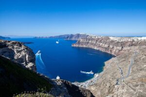 View over the caldera from Venetsanos Winery, Megalochori village, Santorini Greece