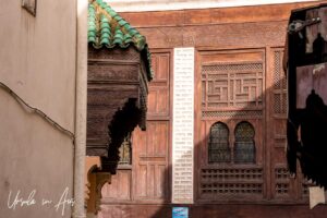 A Moorish balcony over a narrow street, Meknes, Morocco