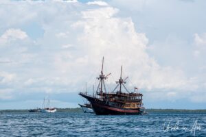 Sailing vessels at anchor, Sorong Harbour, Indonesia
