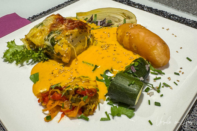 A French meal of sausage and Dauphinoise, Cahors