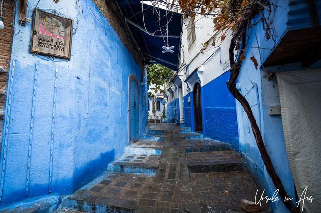 Winding blue lanes in the medina, Chefchaouen, Morocco.