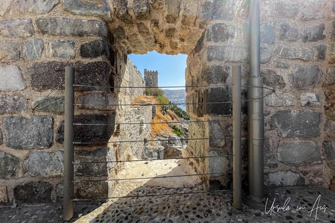 View of the English tower through the ramparts of Bodrum Castle, Türkiye.