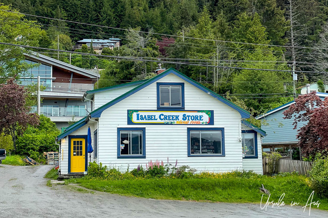 The front of the Isabel Creek Store in Daajing Giids, Haida Gwaii Canada