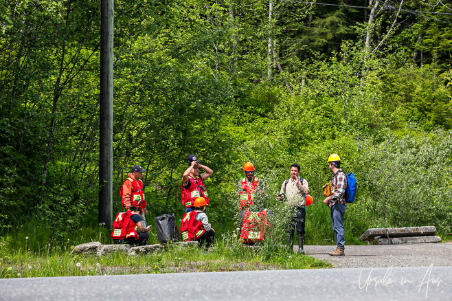 Workers in orange, Highway 16, Prince Rupert, BC, Canada