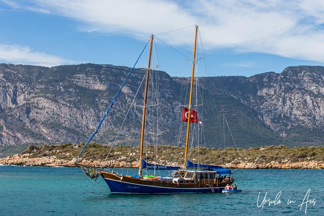 A gulet, Cedar Island, Gulf of Gökova, Türkiye.