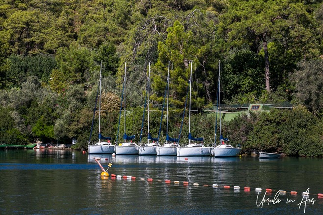 Yachts at rest in Karacasöğüt Bay, Gulf of Gökova, Türkiye