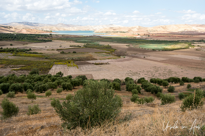 View of fields and Barrage Sidi Chahed, Morocco.