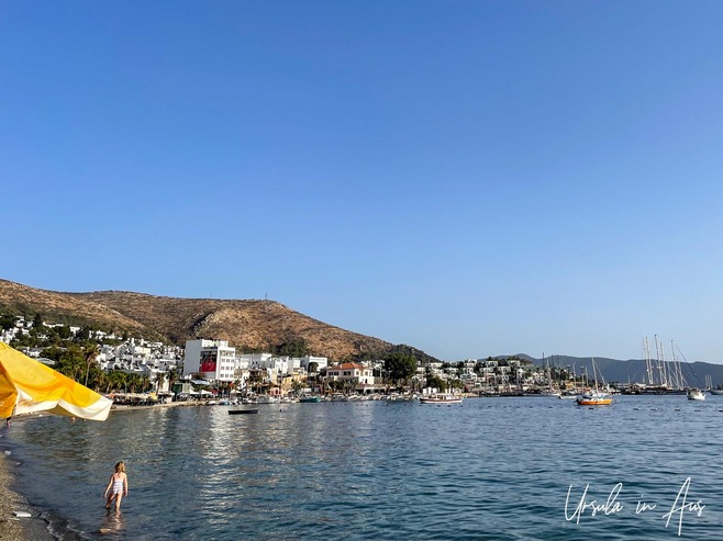 White buildings on the Bodrum waterfront, Türkiye.
