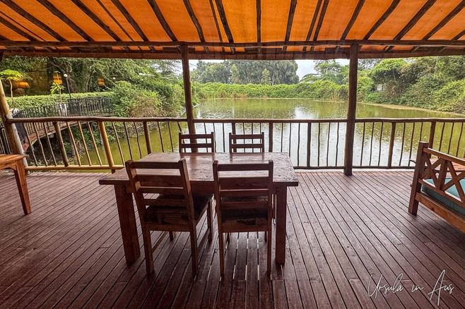 View from the dining room to the lake, Ziwa Bush Lodge, Nakuru Kenya