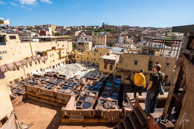 View over the Chouara Tannery vats, Fes Morocco.